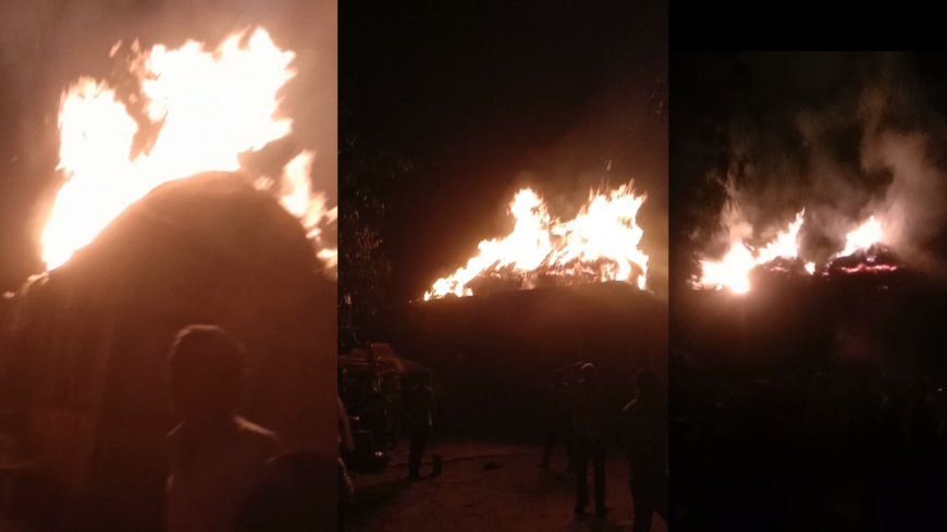 कांग्रेस प्रत्याशी रमेश मीणा के प्रचार के दौरान पटाखे फोड़ने से पड़ोसी के घास में लगी आग